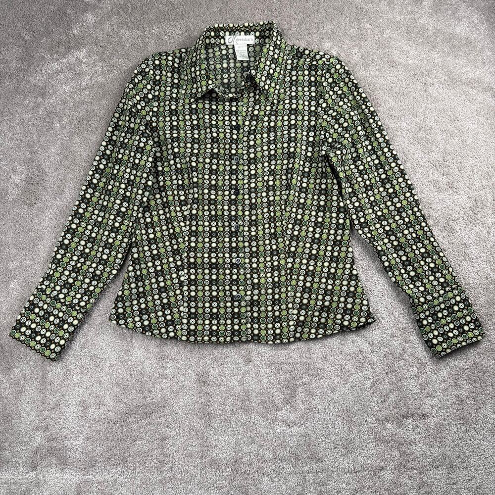 Dressbarn Green Black Concentric Circle Pattern Long Sleeve Blouse Size S MCM